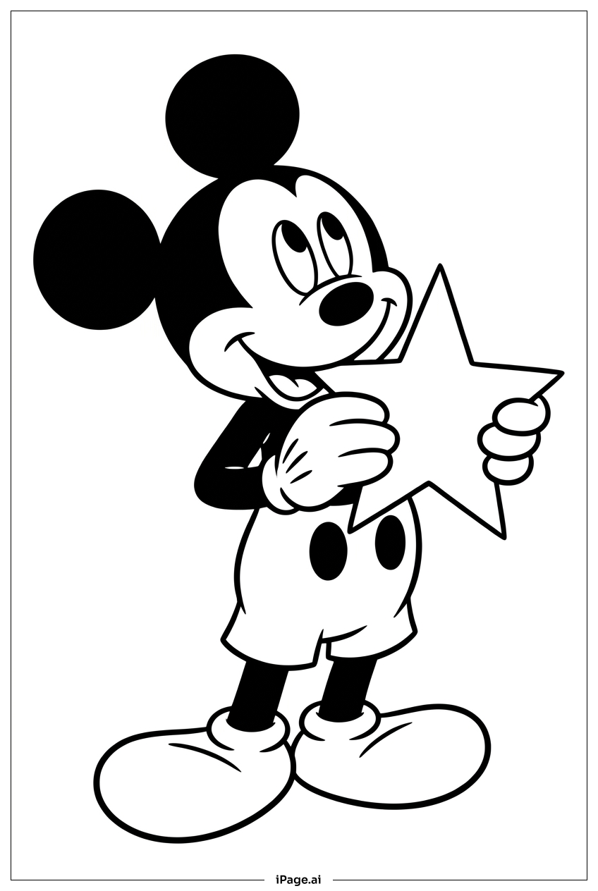 Micky Maus hält einen leuchtenden Stern Ausmalseite