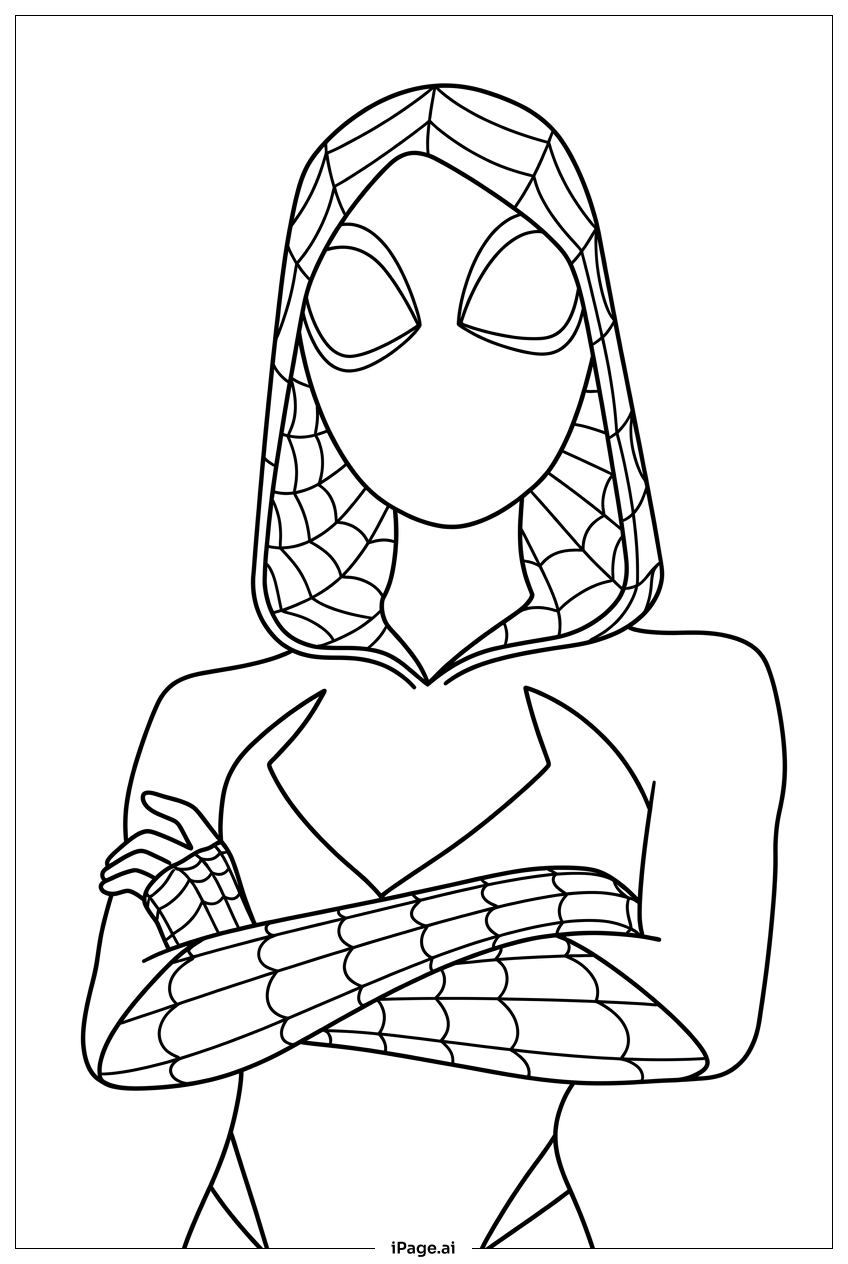 Spider Gwen calm pose, hero on duty Coloring Page