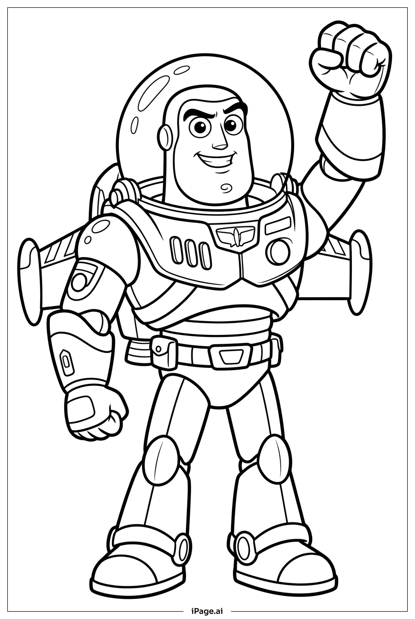 Buzz Lightyear hebt die Faust zum Triumph Ausmalseite