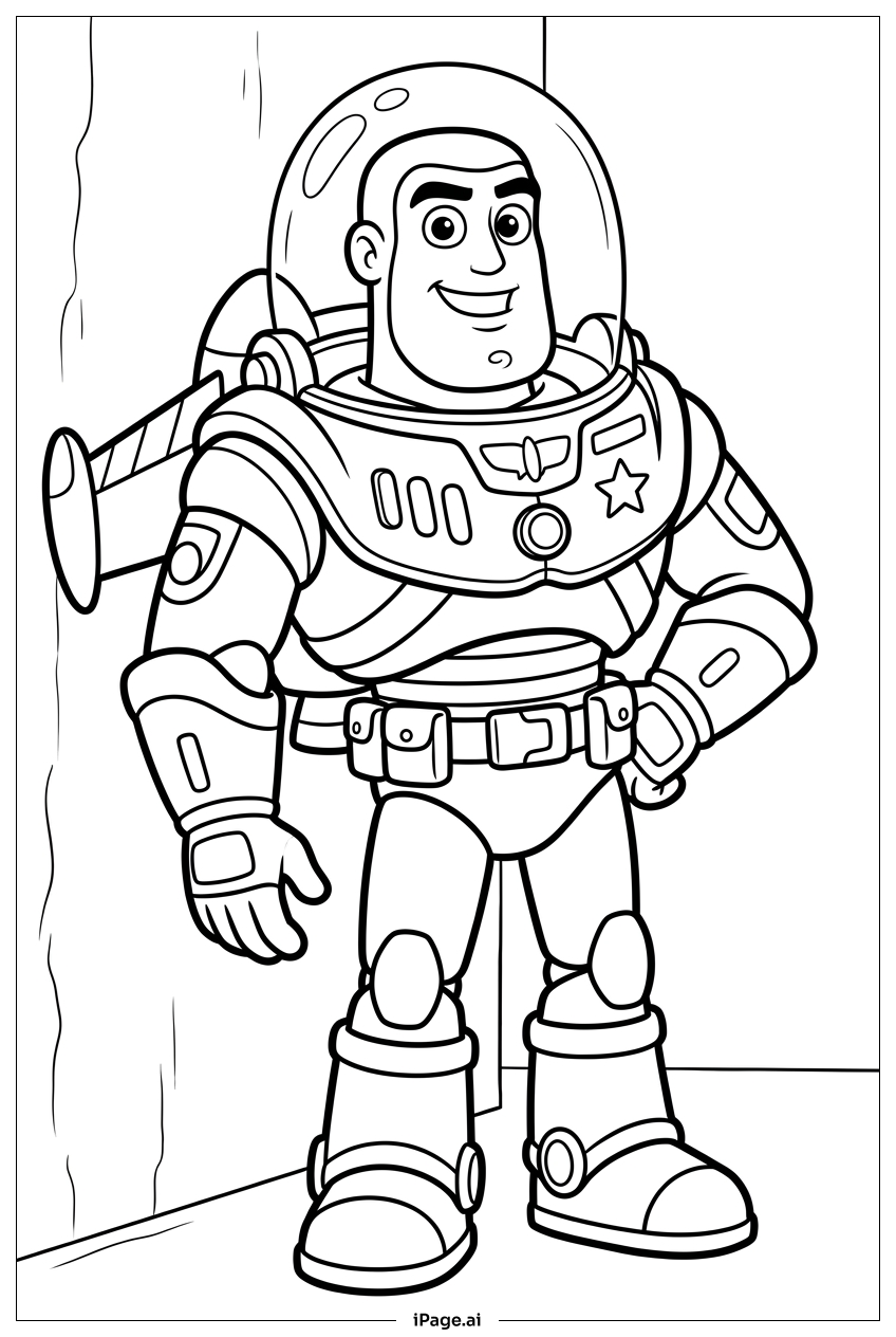 Buzz Lightyear neben der Raumschiffwand ruhend