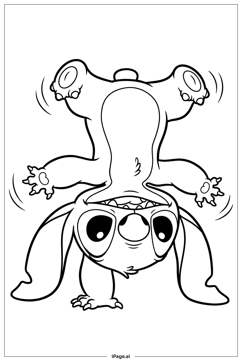スティッチが逆さまに逆立ちして耳がはためくの塗り絵ページ
