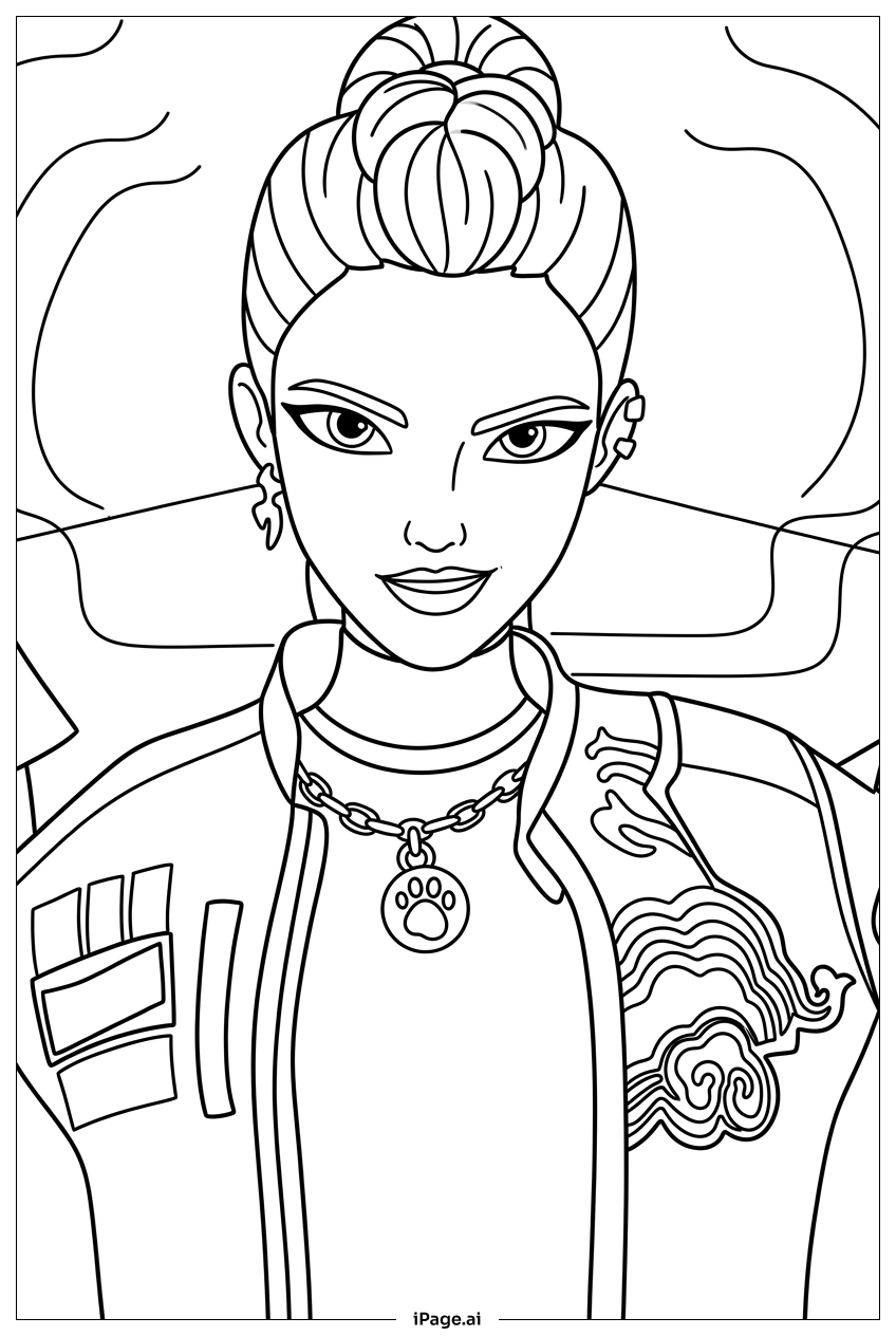  Kpop Demon Hunters biker readies charms and jacket Coloring Page 