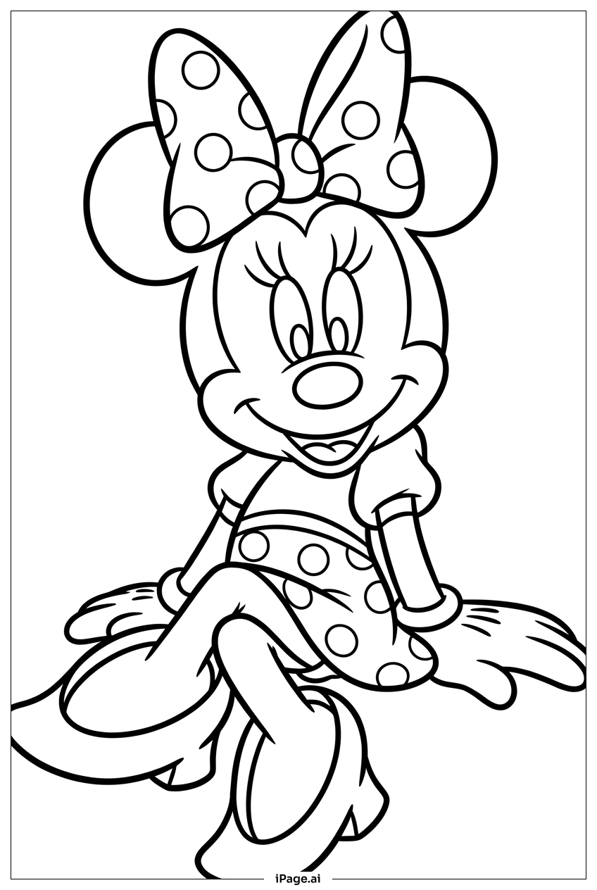 Minnie Mouse sitzt süß mit gekreuzten Beinen
