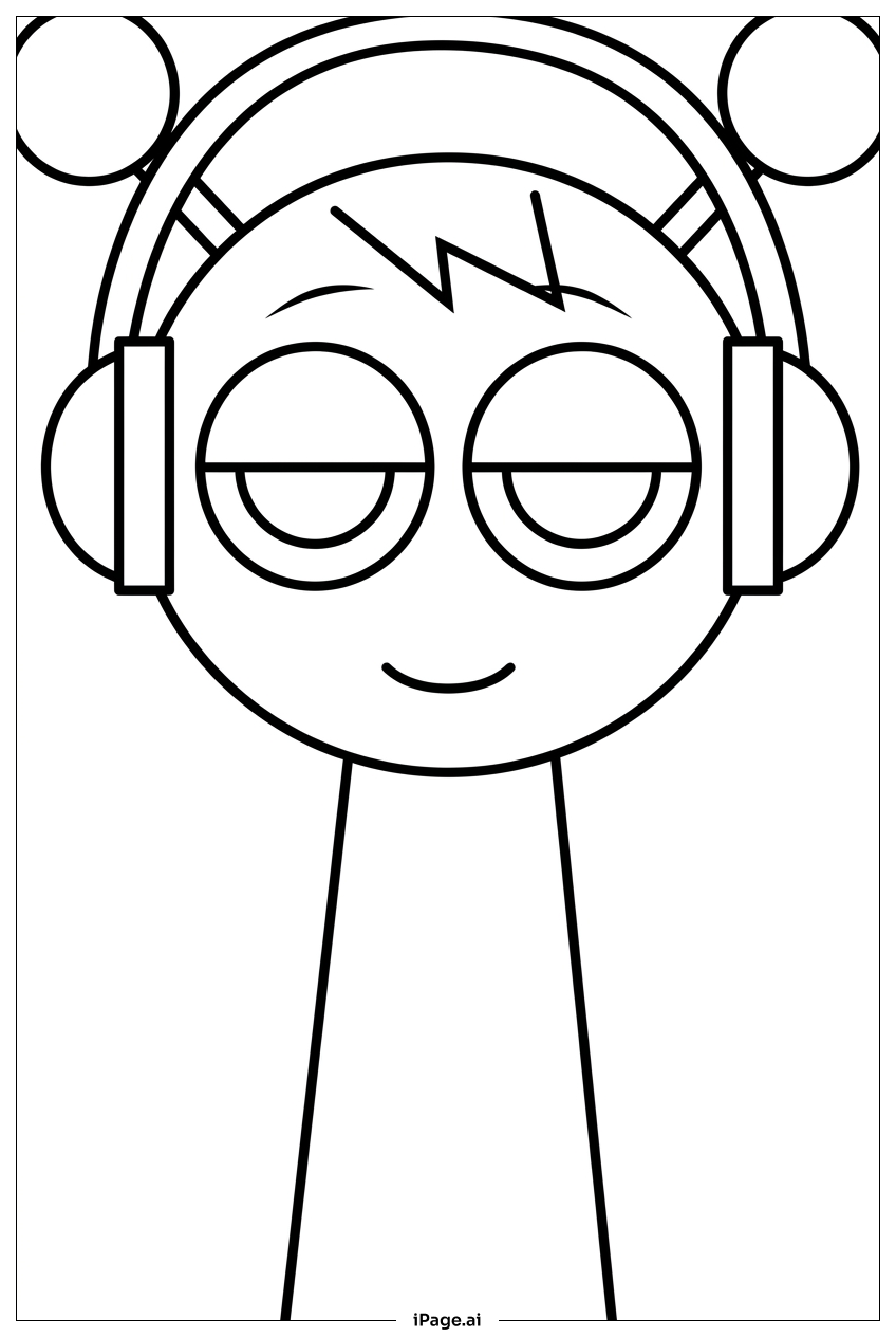  Page de coloriage Sprunki écoutant calmement avec un casque douillet 