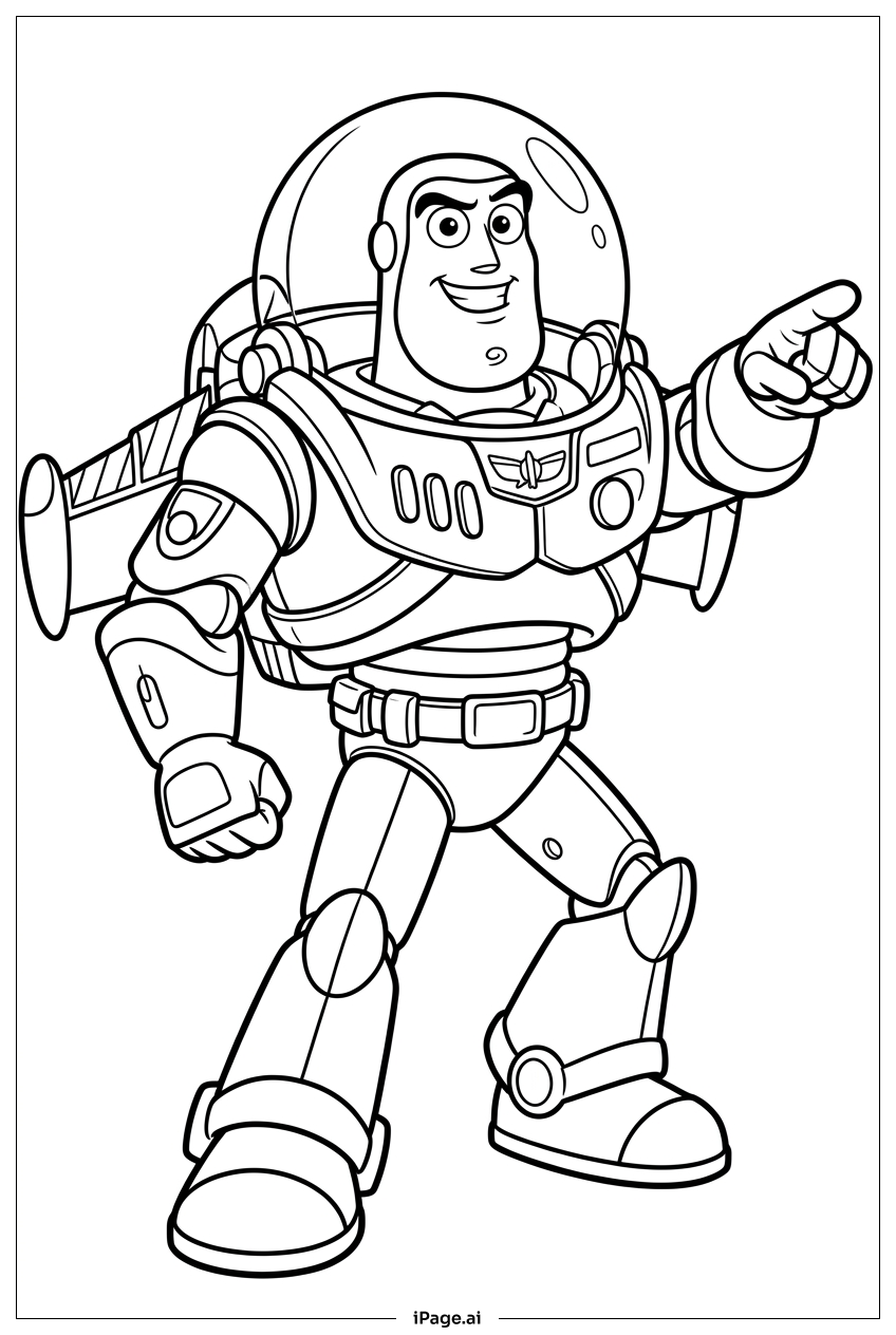 Buzz Lightyear, der zu fernen Sternen zeigt Ausmalseite