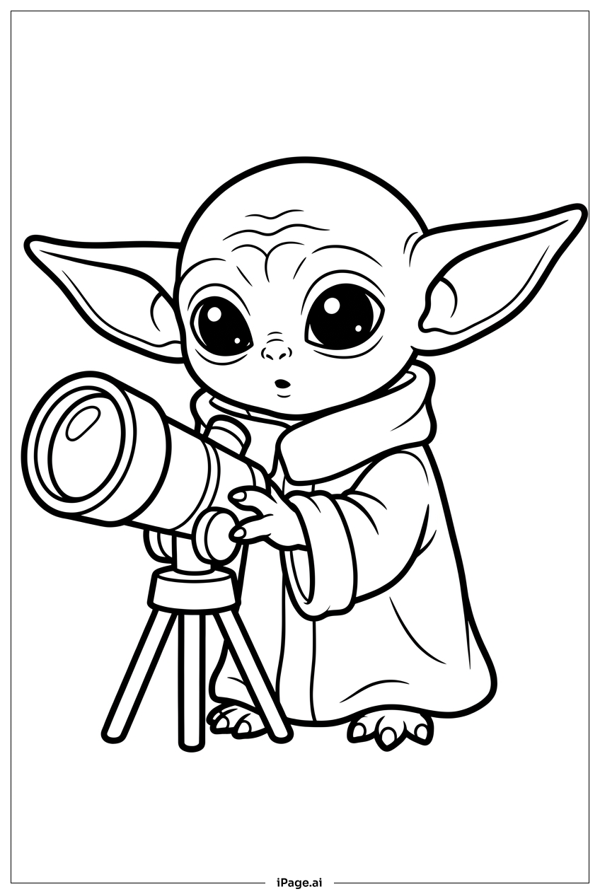 Baby Yoda 用奇妙望遠鏡仰望星空著色頁