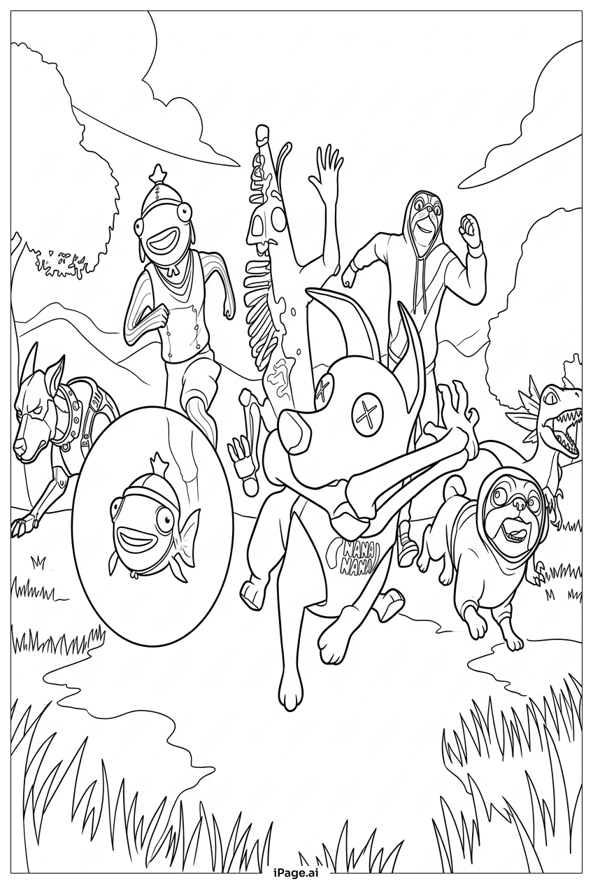  Fortnite pet parade chases mischievous fish Coloring Page 