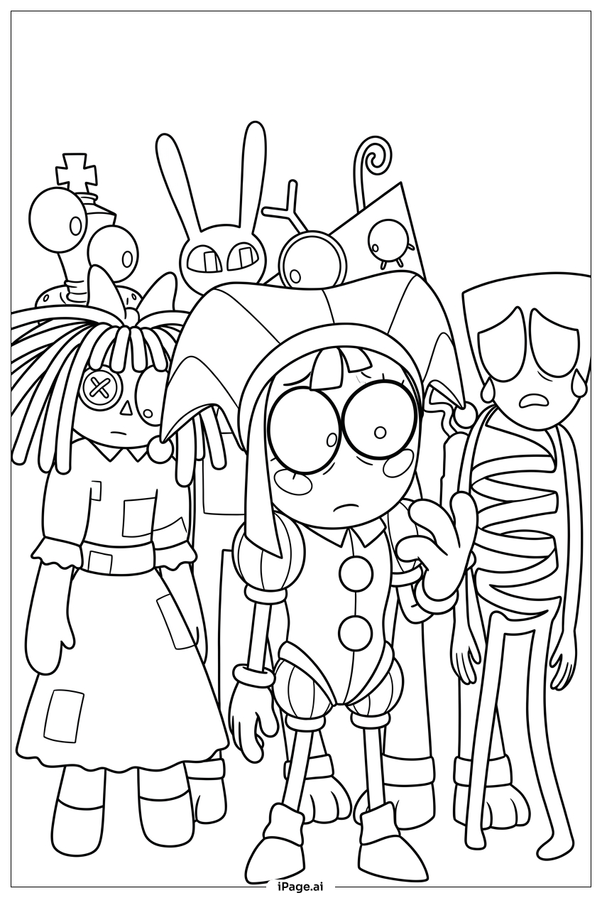 The Amazing Digital Circus Friends Rally Behindの塗り絵ページ