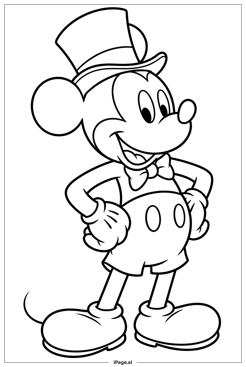 Micky Maus mit Zylinder und Fliege Ausmalseite