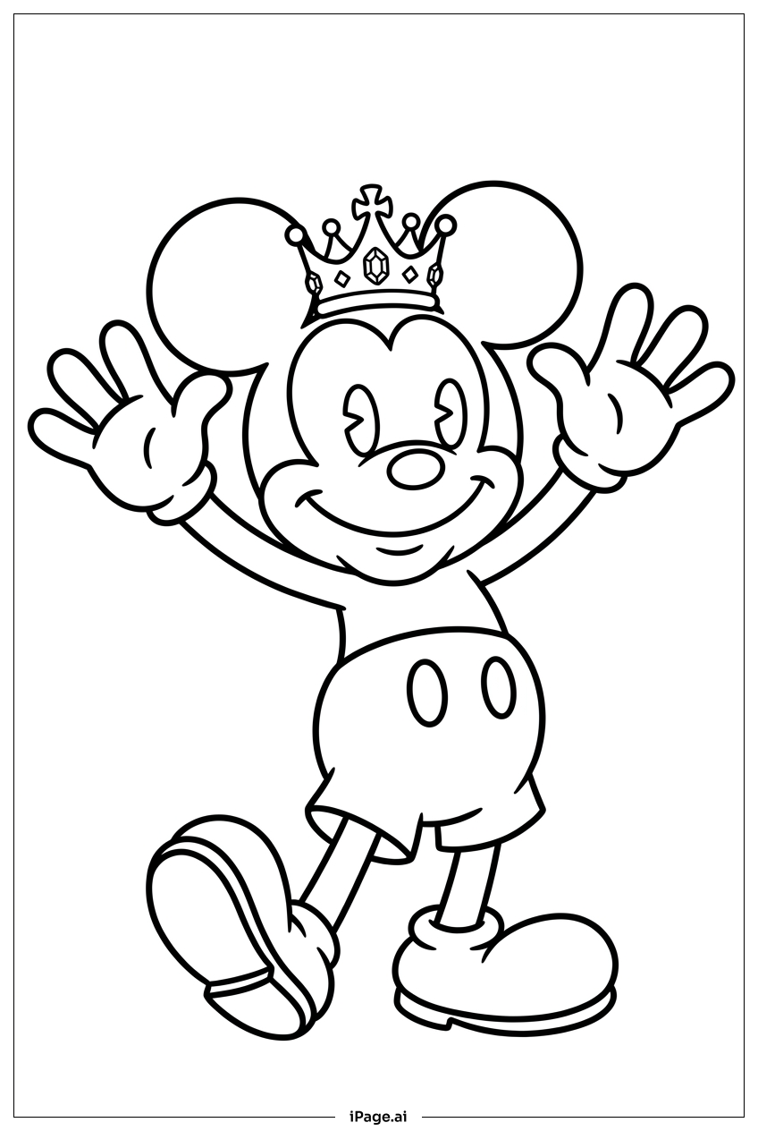 Micky Maus mit einer glitzernden Krone Ausmalseite