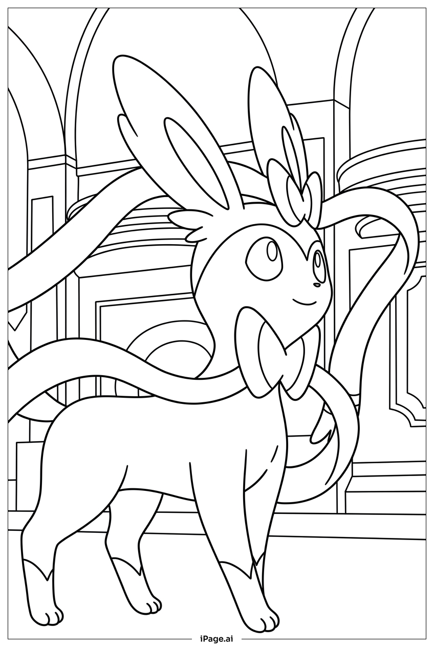  壮大な大理石の間を探検するSylveonの塗り絵ページ 