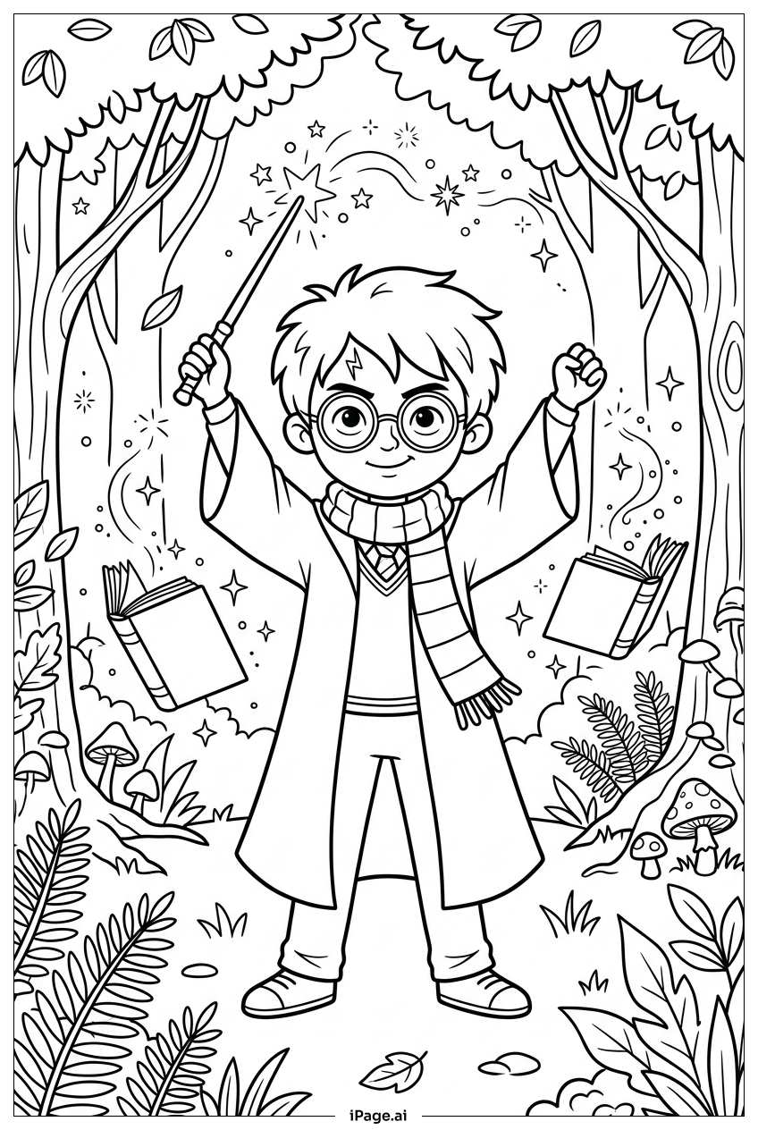 Harry Potter Comemorando Enquanto Livros Flutuam