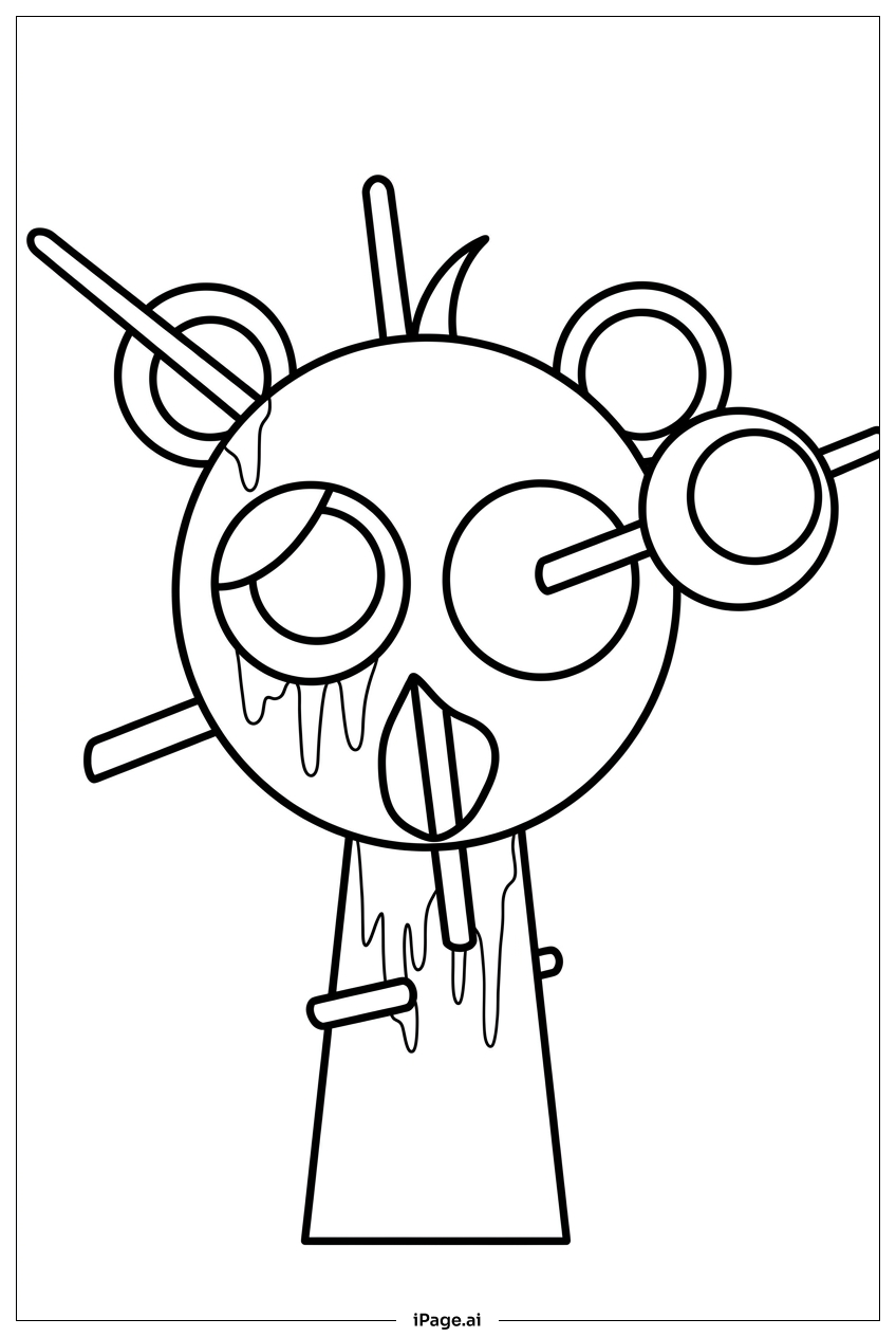  Page de coloriage Sprunki créature gluante aux tiges tourbillonnantes 