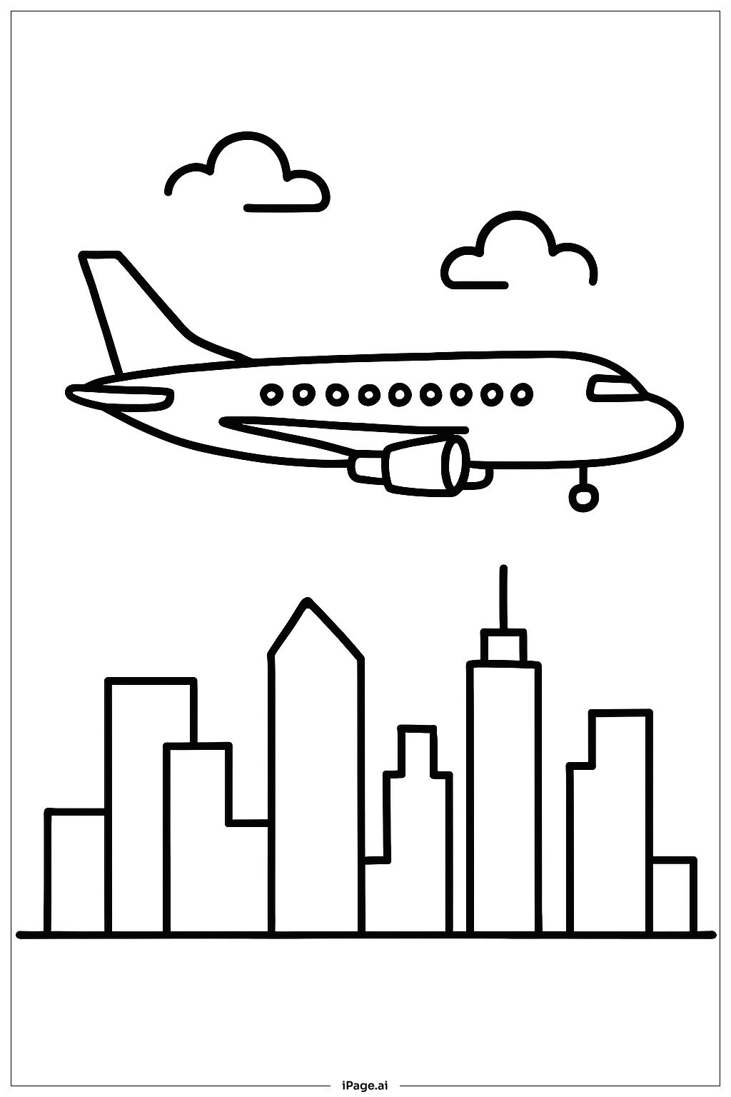  도시 위 비행기 색칠공부 페이지 