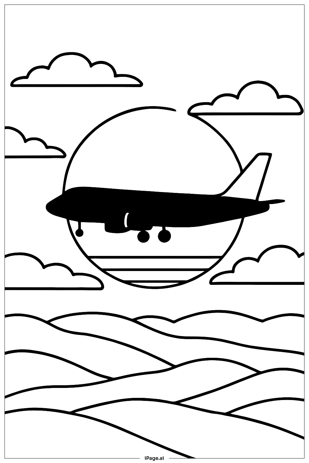  일몰의 비행기 색칠공부 페이지 