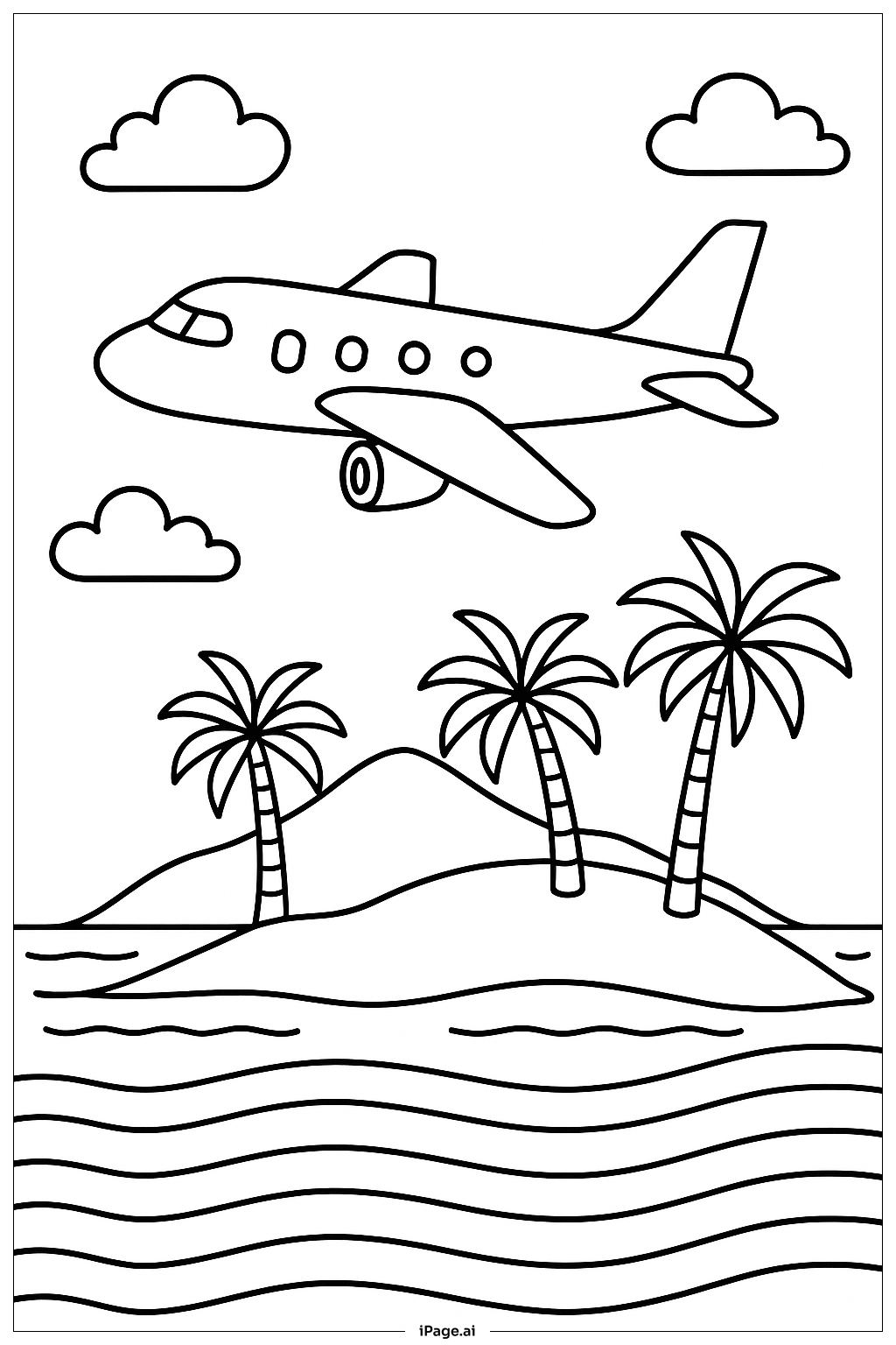  섬 위를 나는 비행기 색칠공부 페이지 