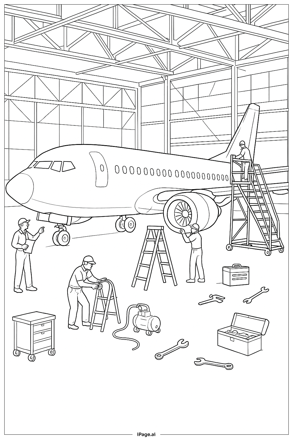  비행기 정비 격납고 색칠공부 페이지 