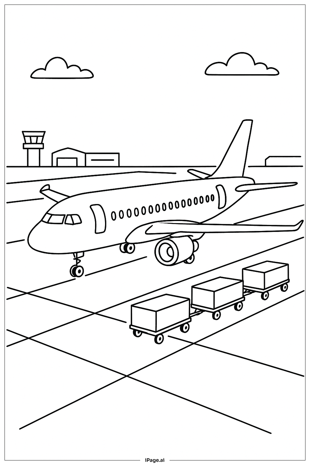  활주로에 있는 비행기 색칠공부 페이지 