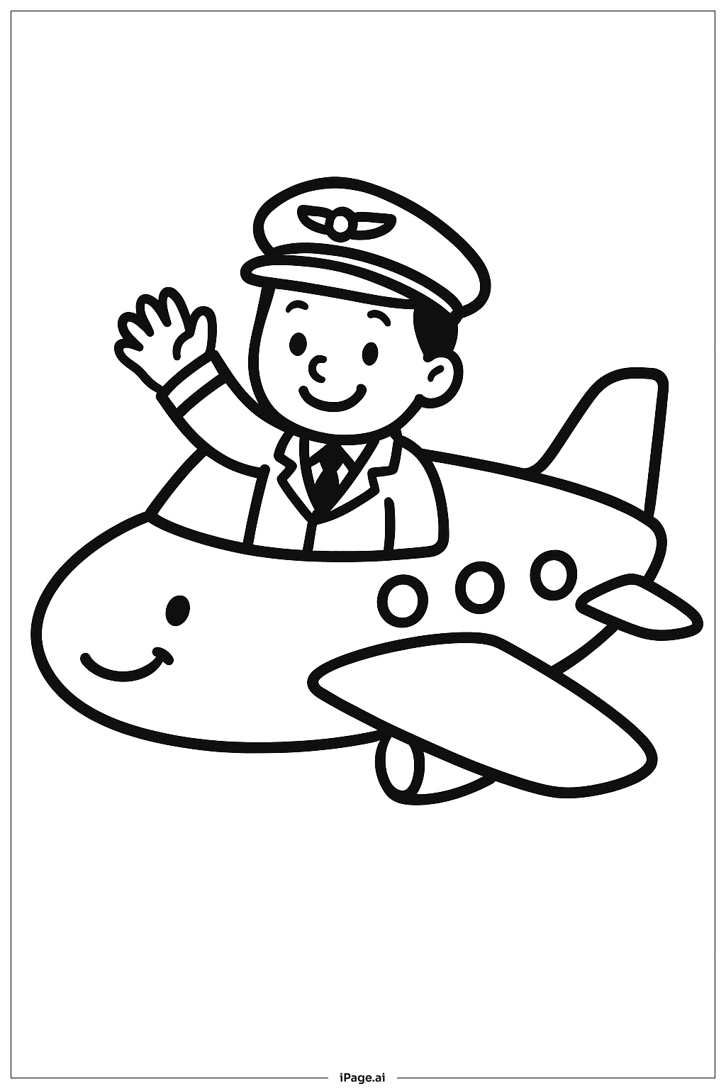  비행기 웃는 조종사 색칠공부 페이지 
