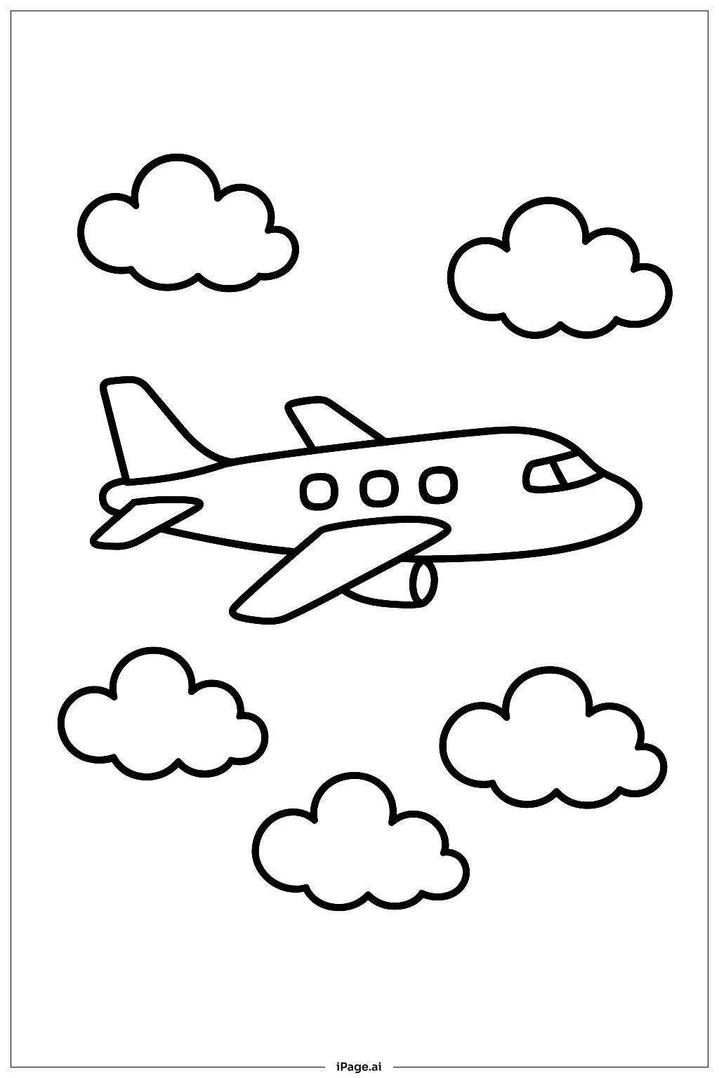  구름이 있는 비행기 색칠공부 페이지 