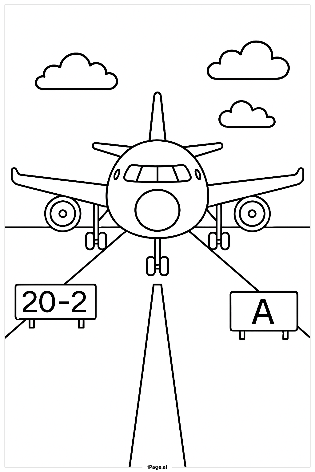  활주로 표지판이 있는 비행기 색칠공부 페이지 