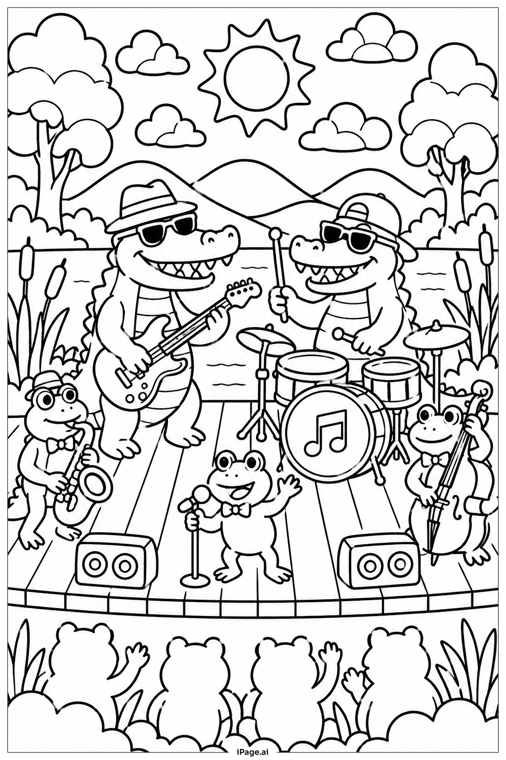 Alligator And Frog Band Ausmalseite