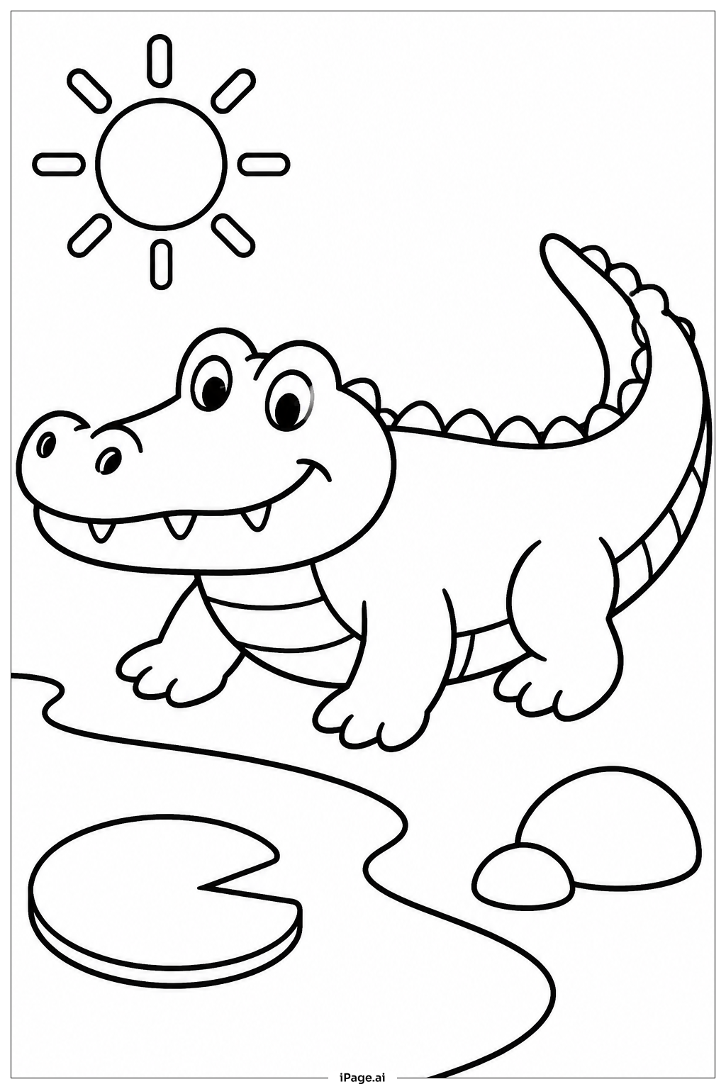  Alligator At Pond Coloring Page 