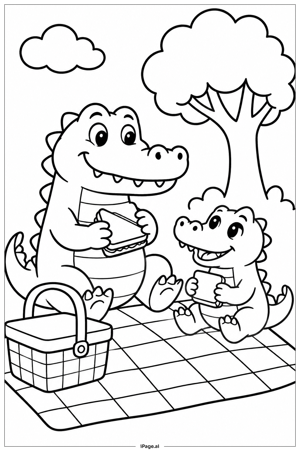  Alligator Family Picnic Coloring Page 