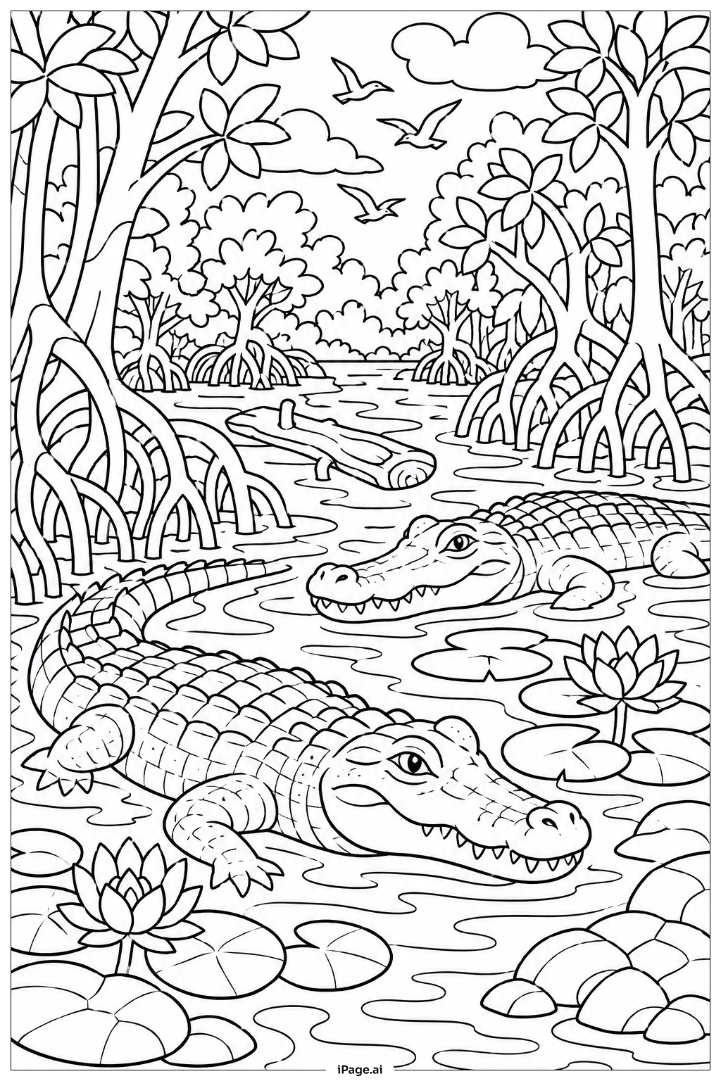 マングローブのワニの塗り絵ページ