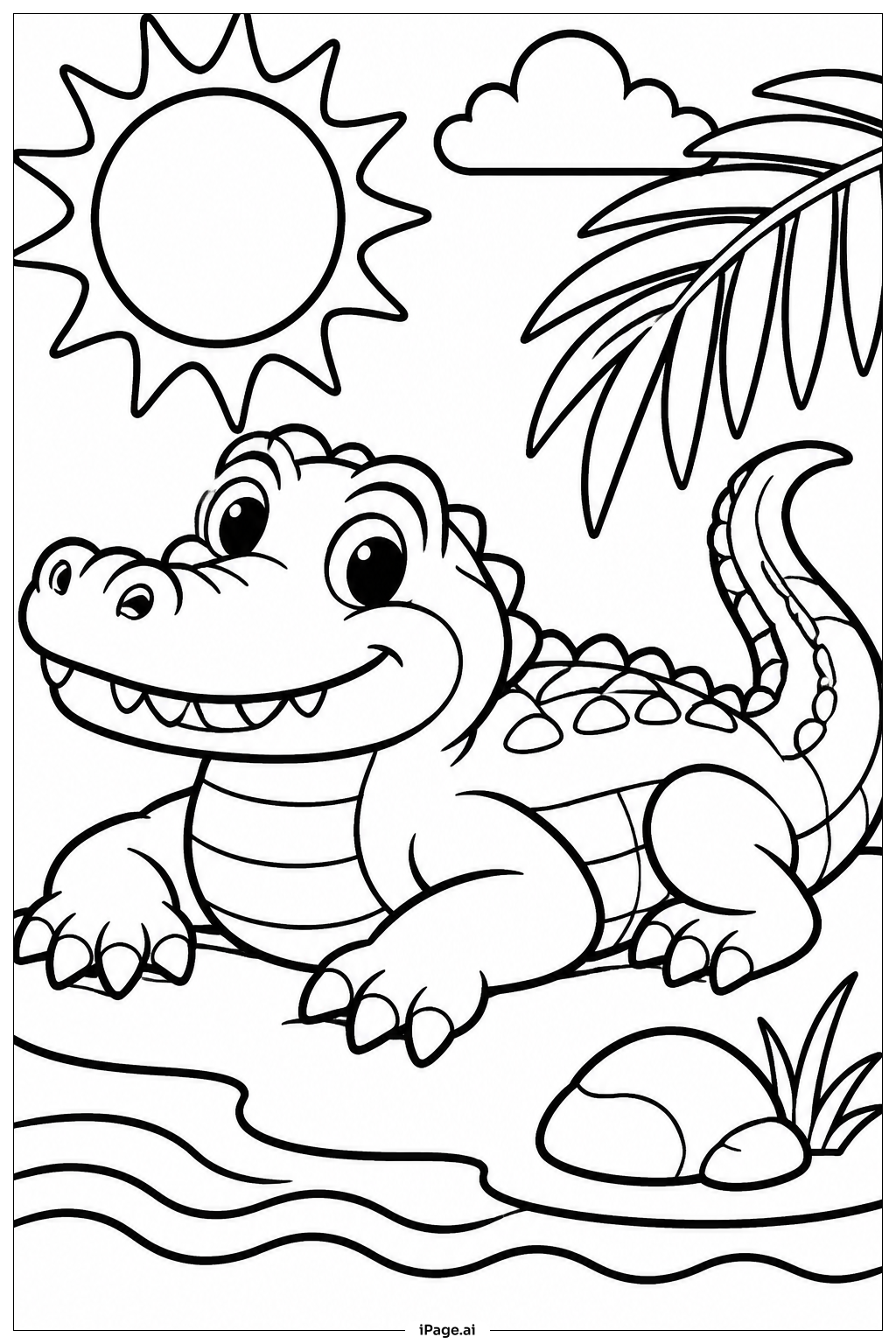 Alligator Under Sun Coloring Page 