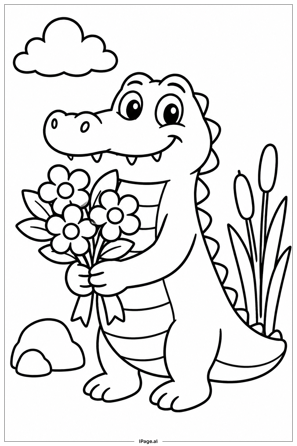 Alligator With Flowers Coloring Page