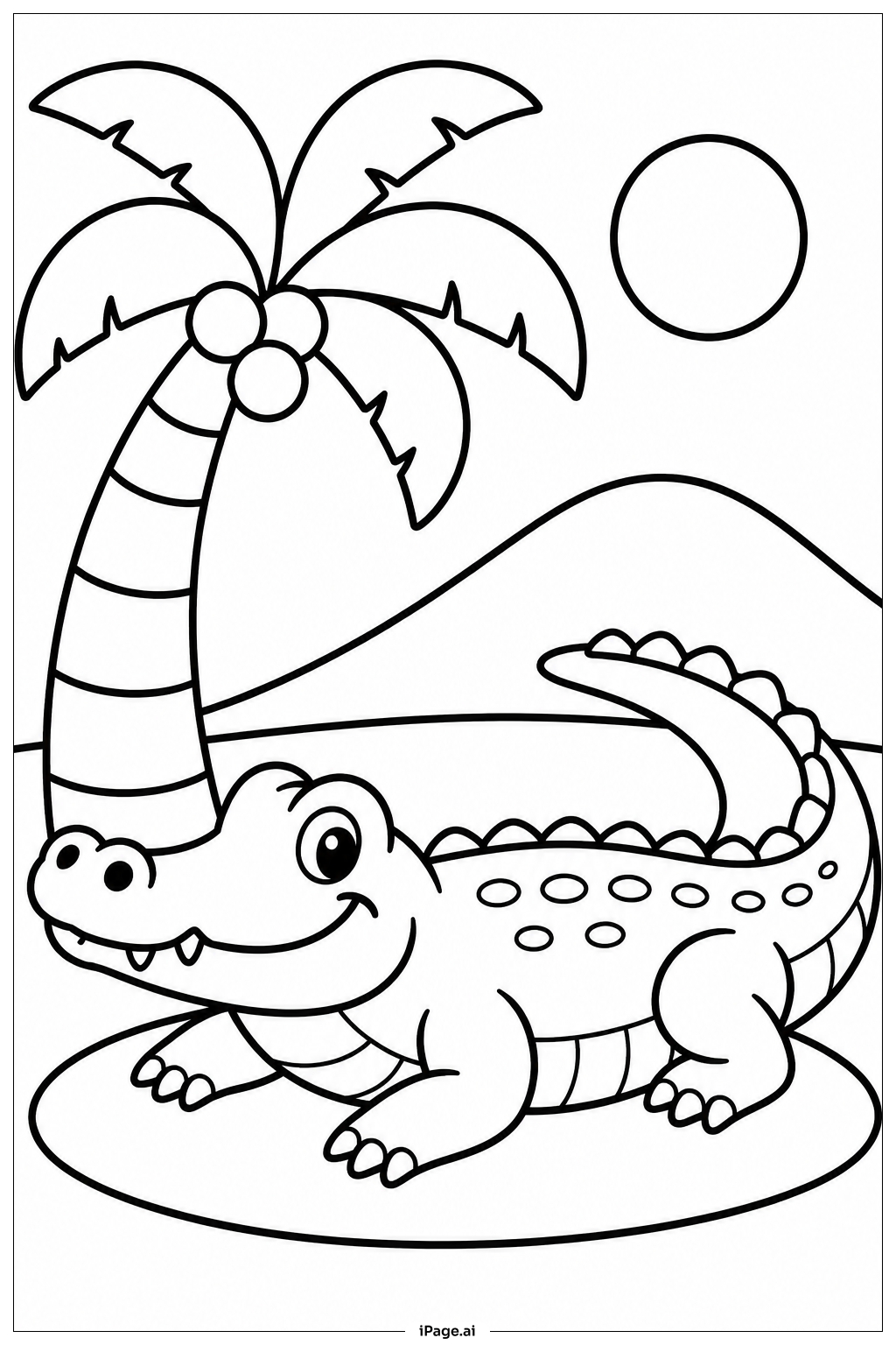  ワニとヤシの木の塗り絵ページ 