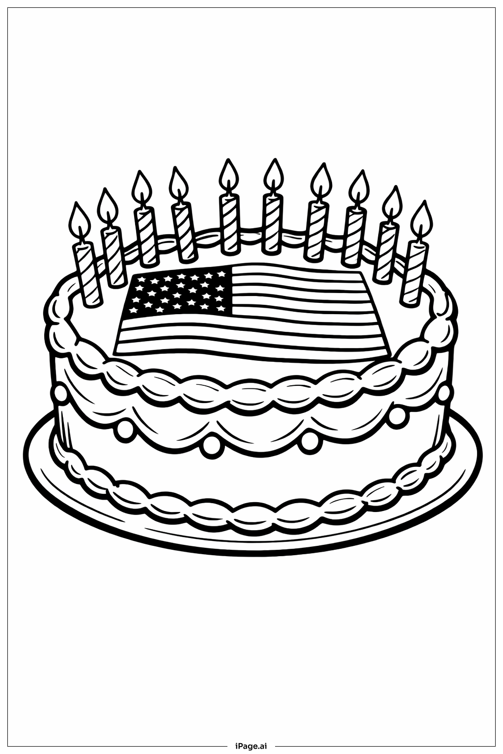 美國國旗生日蛋糕著色頁