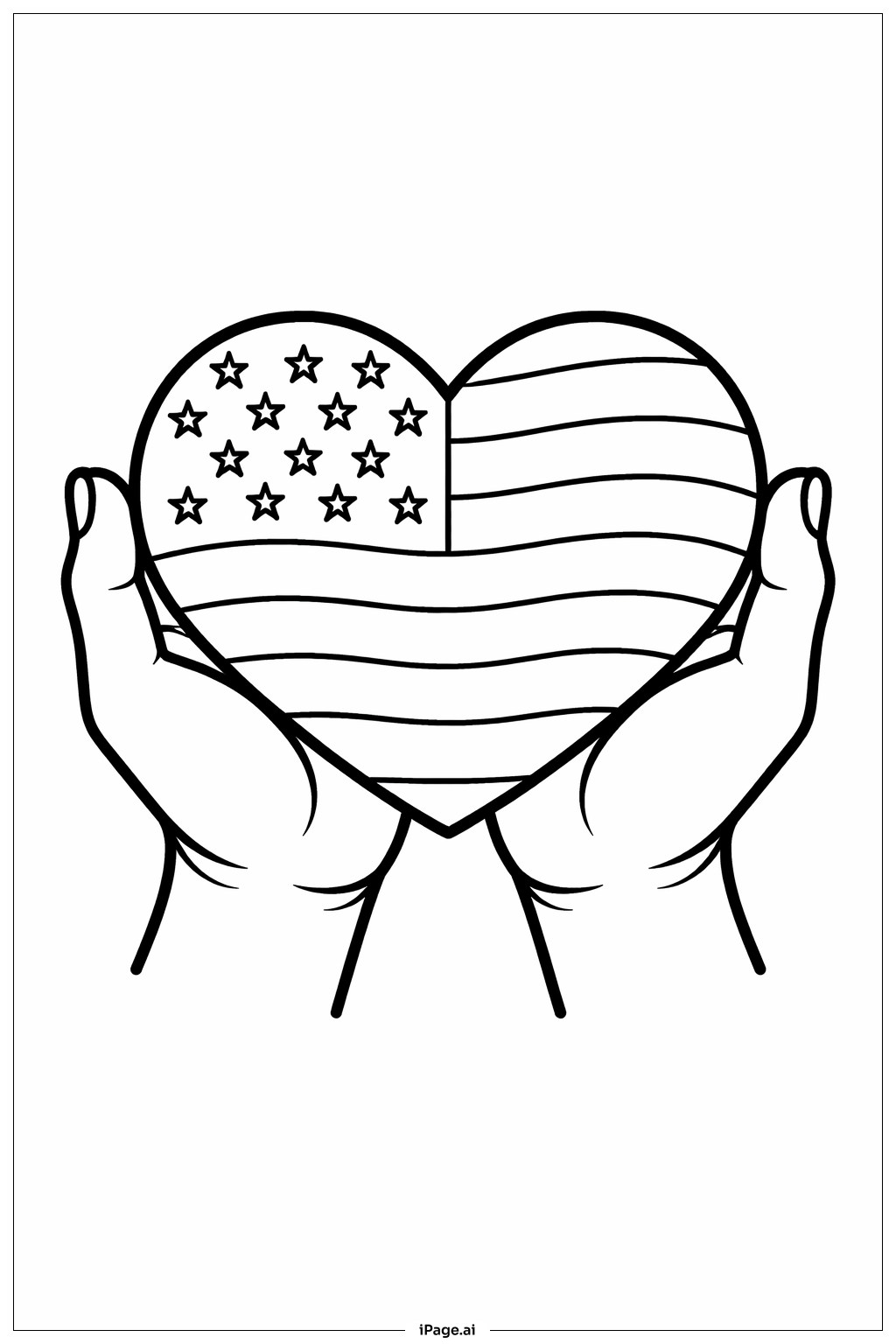 American Flag Heart In Hands Coloring Page