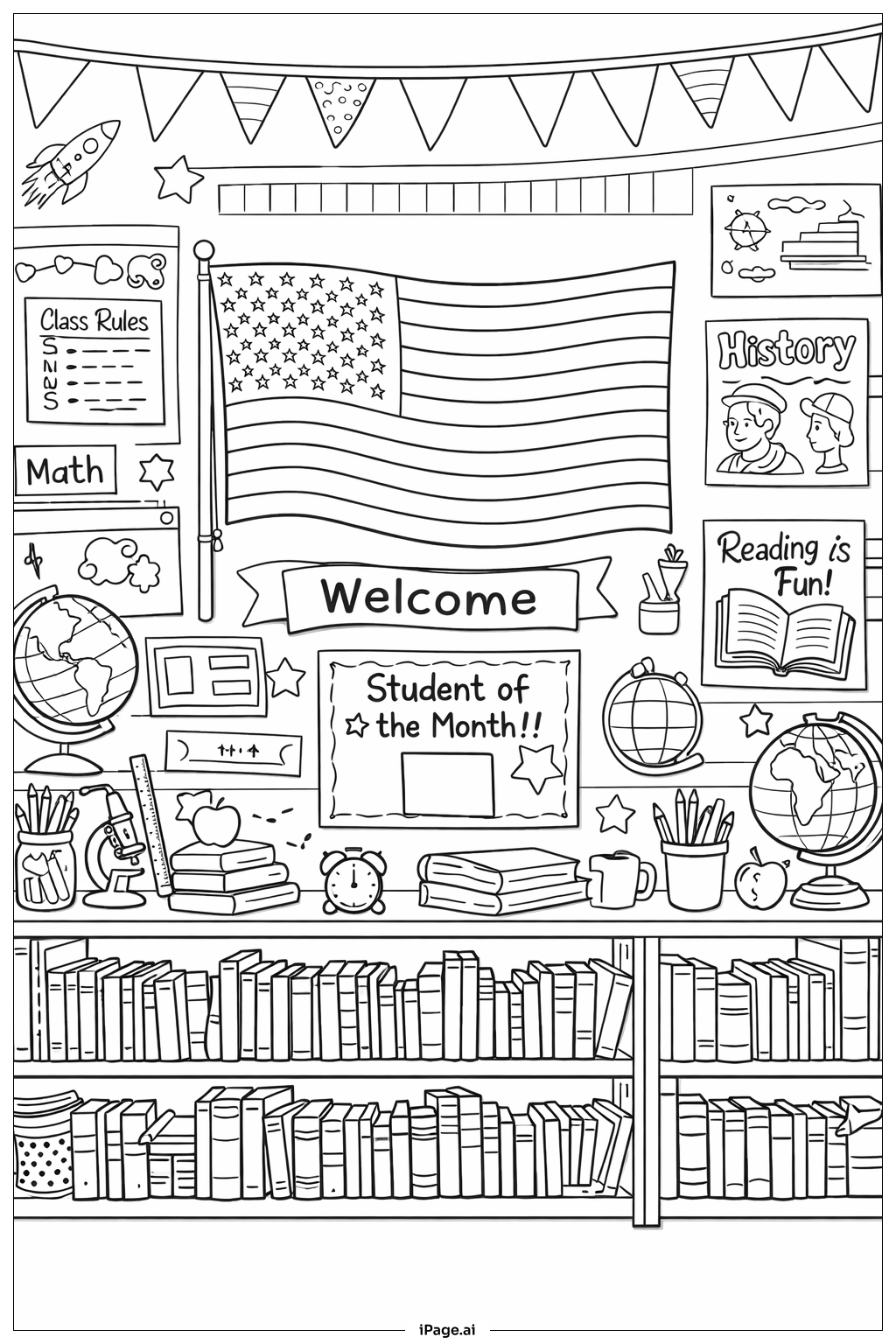  American Flag In Classroom With Posters Coloring Page 