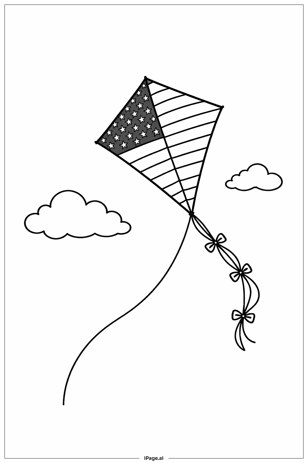  Página para colorir de Pipa com a Bandeira Americana no Céu 