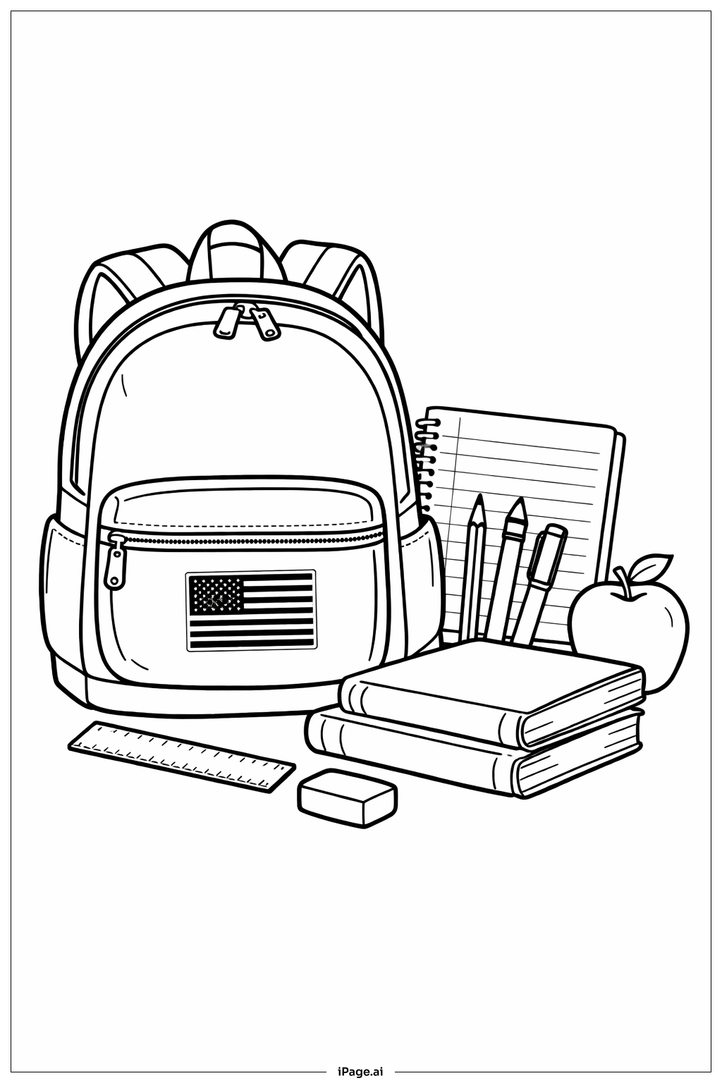  背包上的美国国旗填色页 