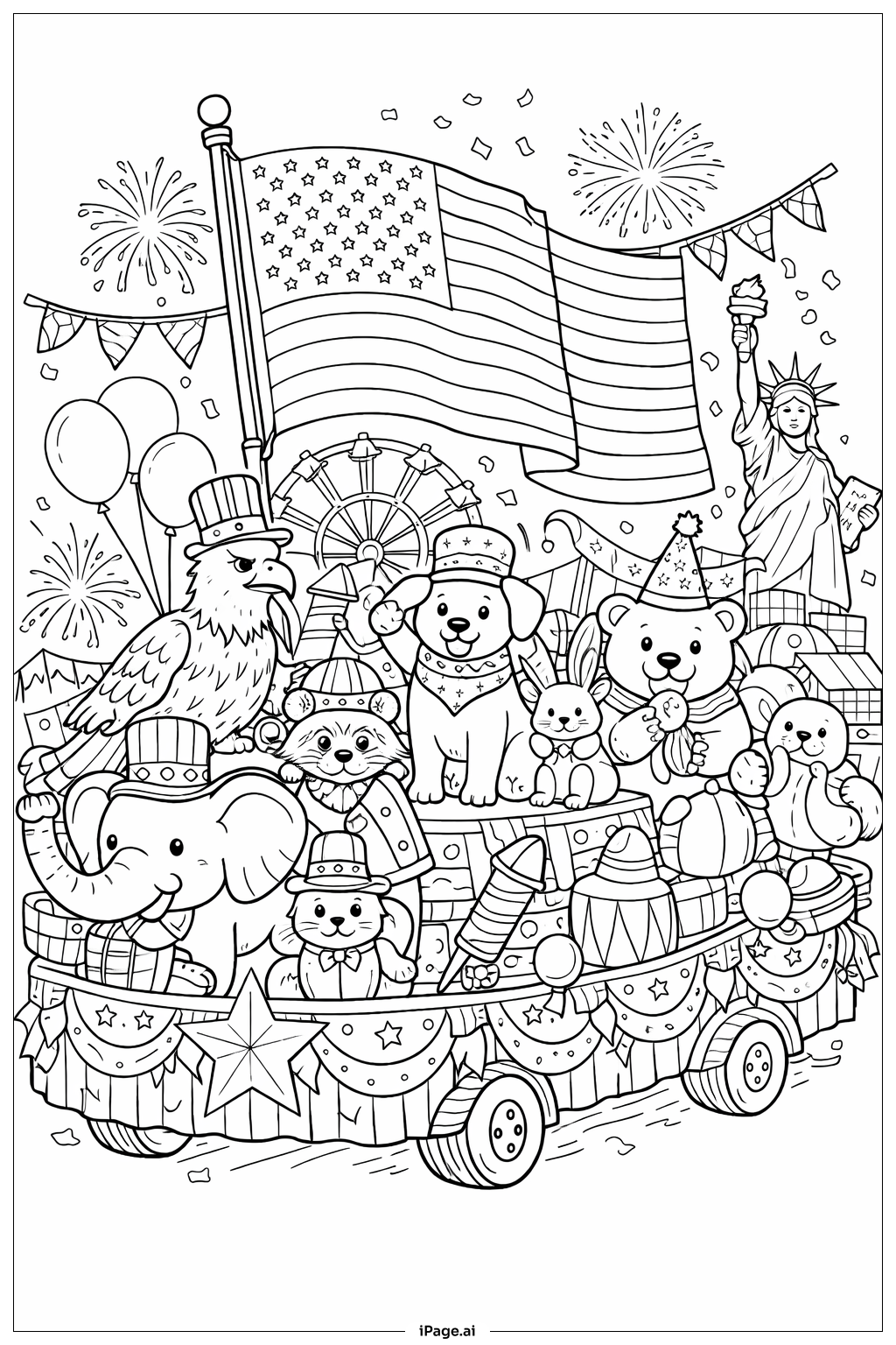  American Flag On Decorated Float Coloring Page 