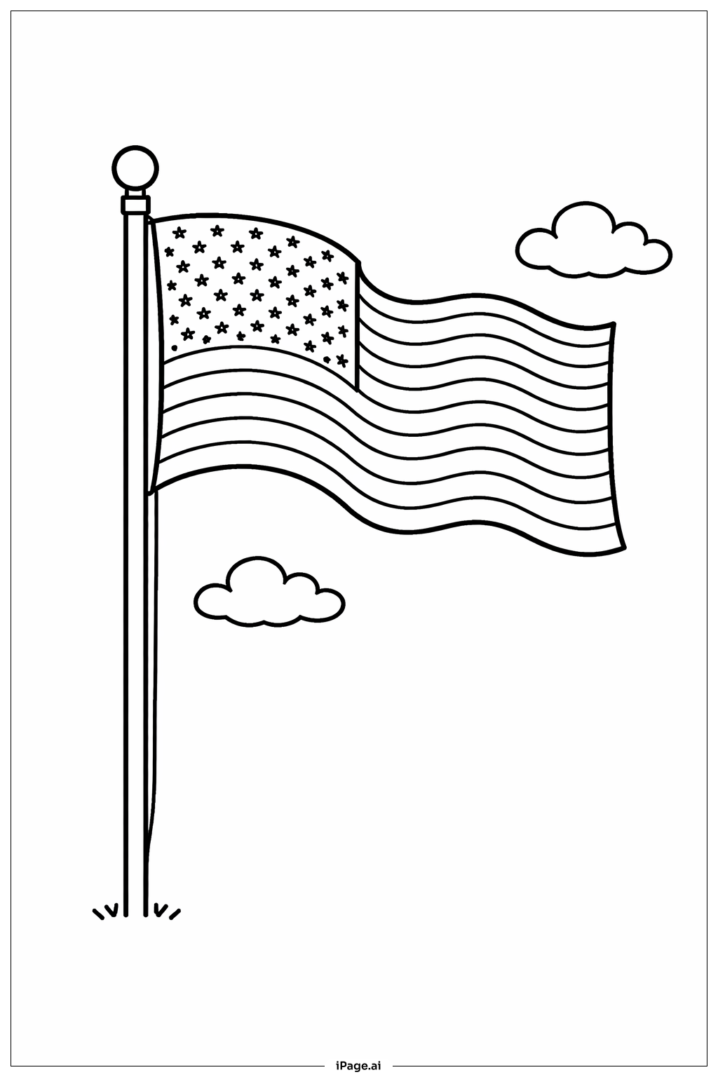 Bandeira Americana em Mastro com Nuvens