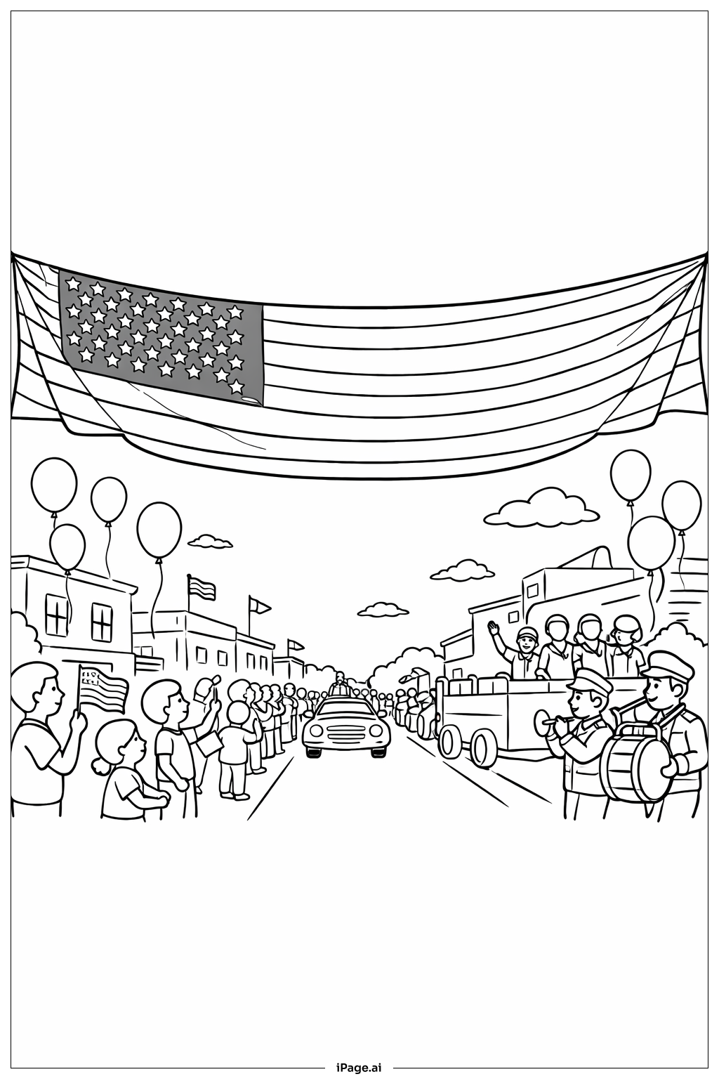  American Flag Parade Banner Coloring Page 