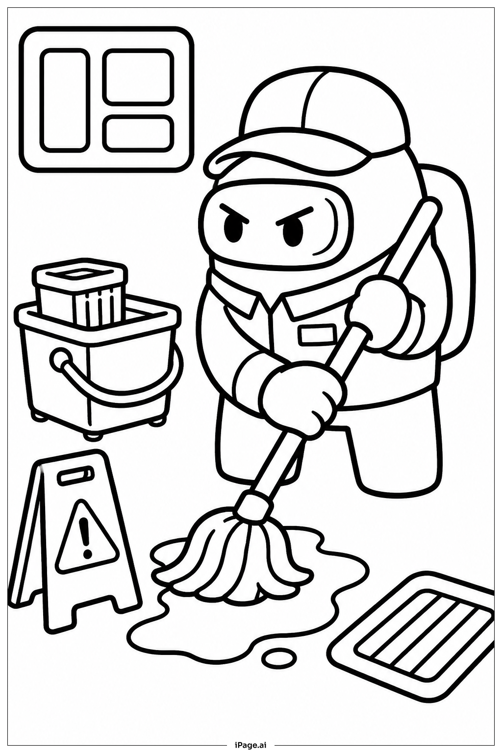 Among Us こぼれたものを片付けるクルーメイトの塗り絵ページ