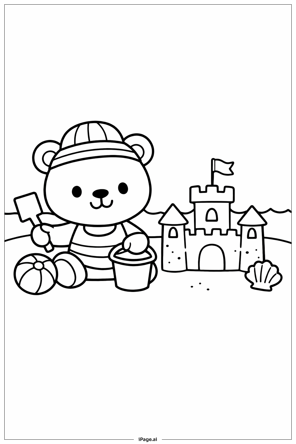 Animal At Beach Coloring Page