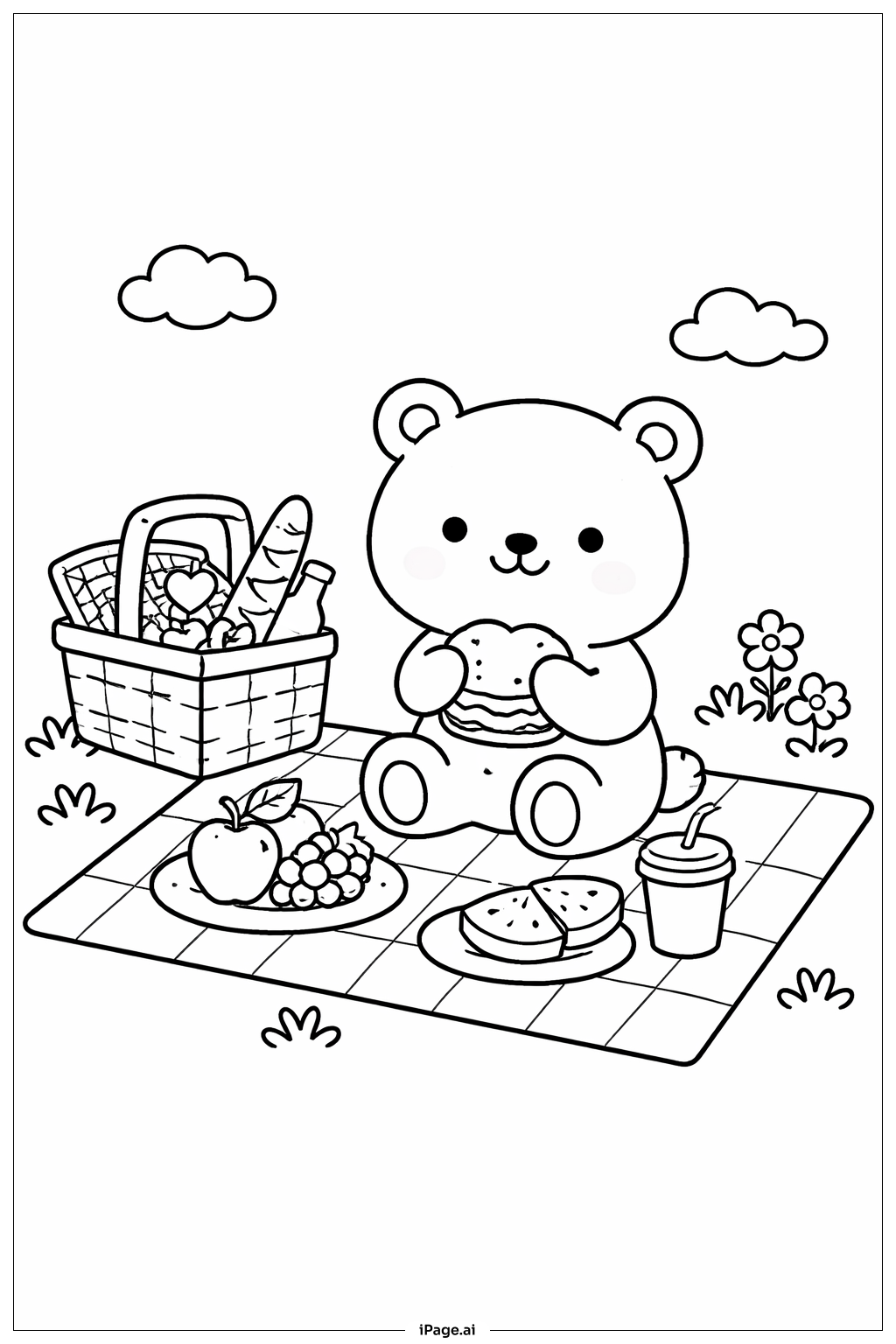 Animal At Picnic Coloring Page