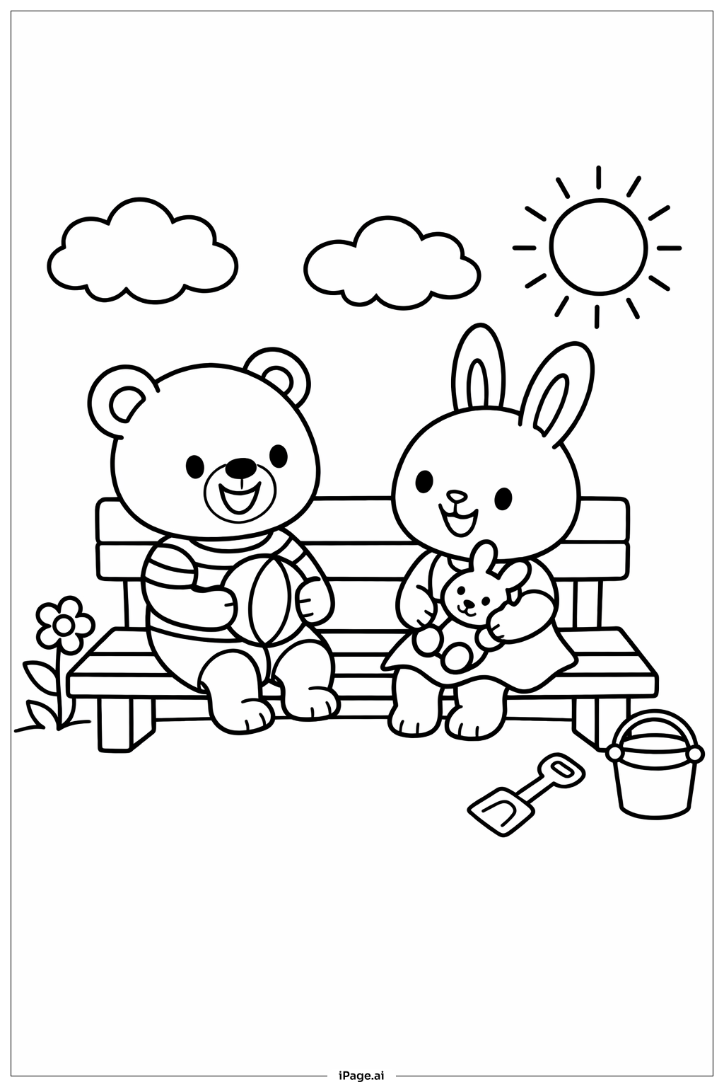 Animal At Playdate Coloring Page
