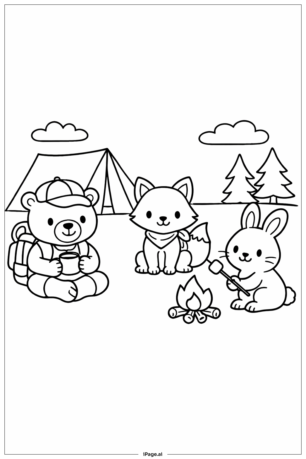 Animal Camping Scene Coloring Page