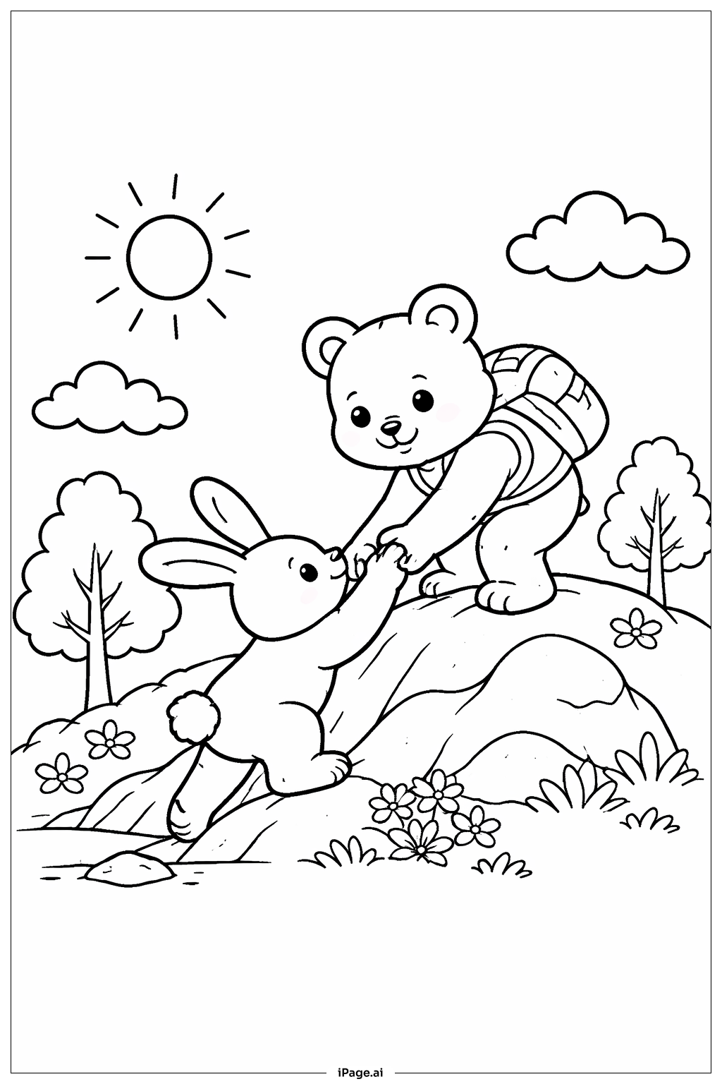 Animal Helping Friend Coloring Page