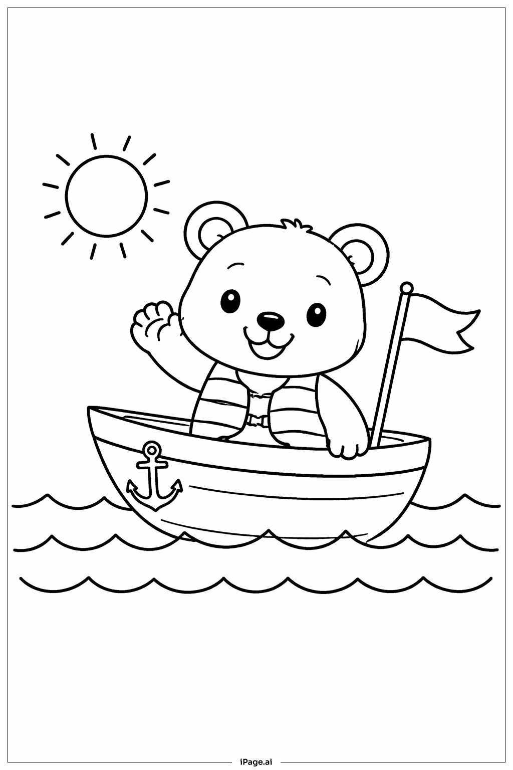 Animal On Boat Coloring Page