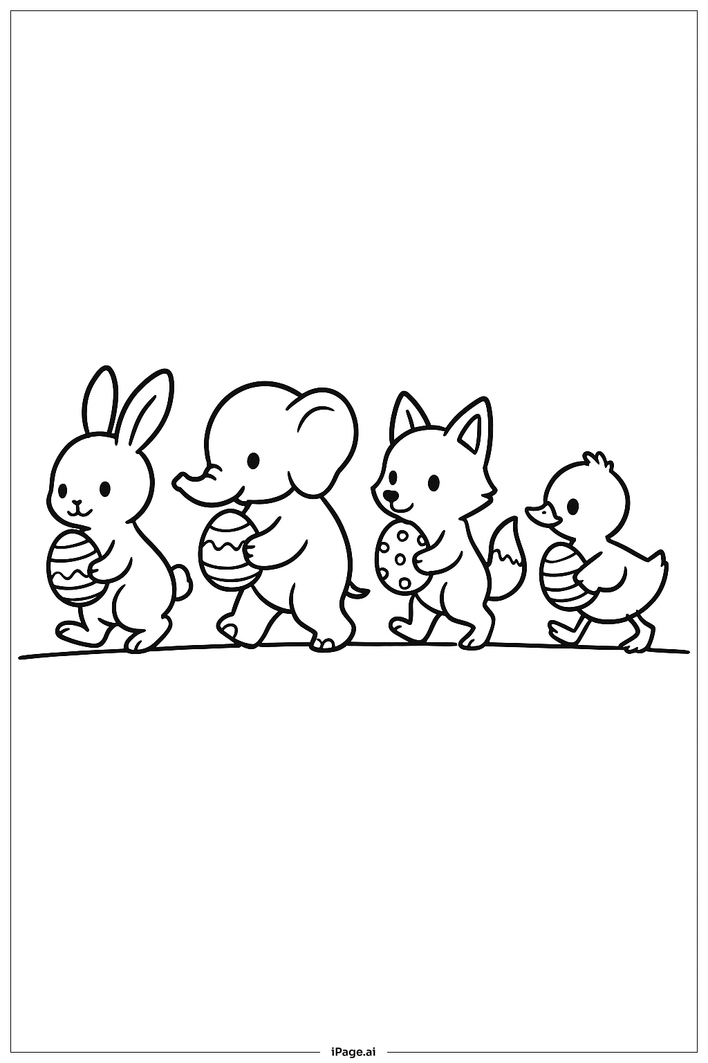  动物游行复活节彩蛋填色页 