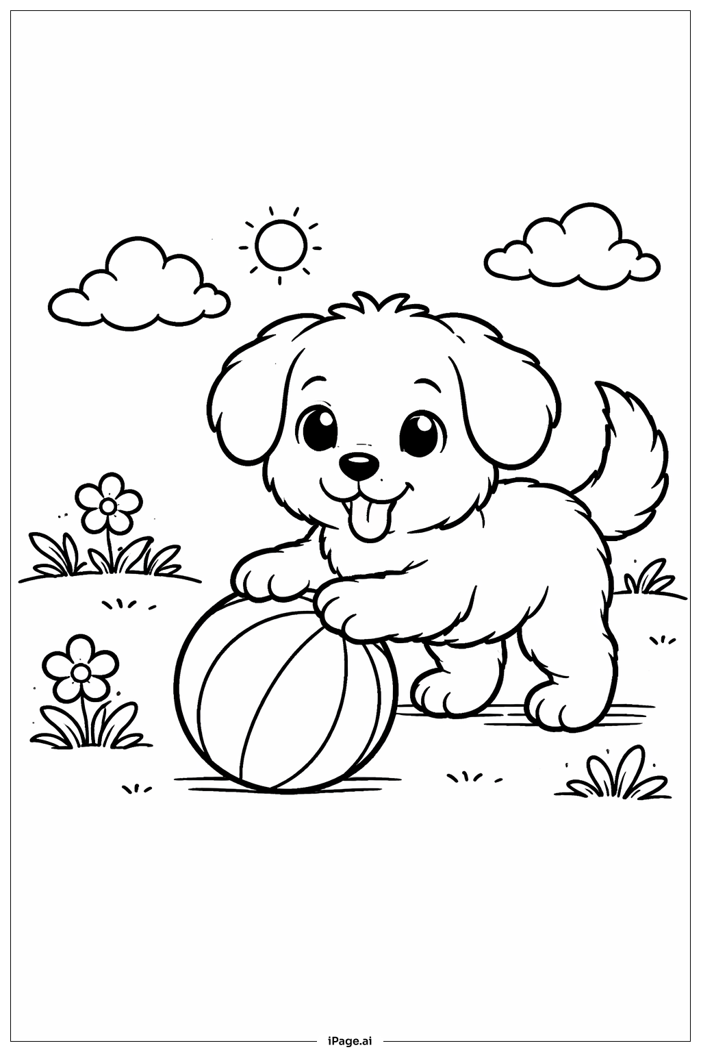 Animal Playing With Ball Coloring Page