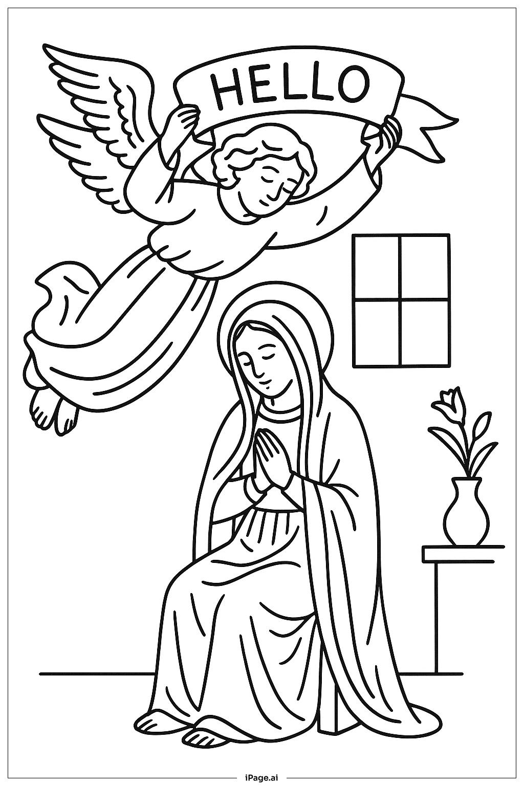Annunciation Angel With Banner Coloring Page